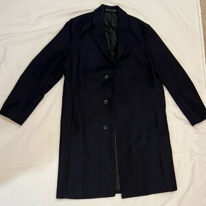 Theory Blue and Black Herringbone Overcoat